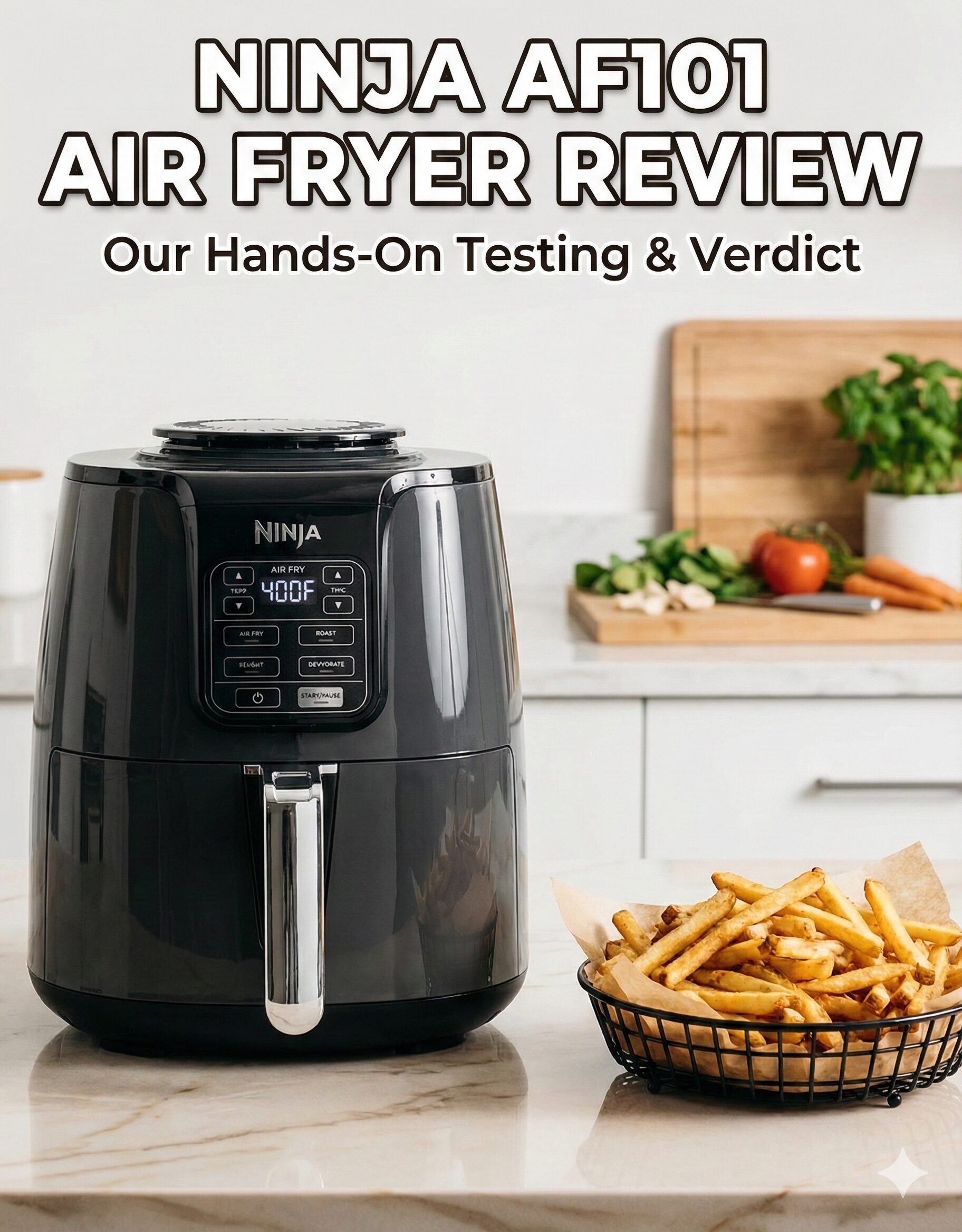Ninja AF101 Air Fryer on a modern kitchen countertop